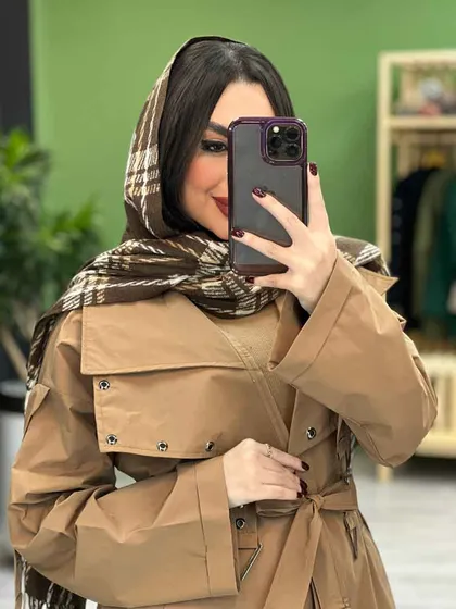 بارانی آستین و یقه پرچ دار
