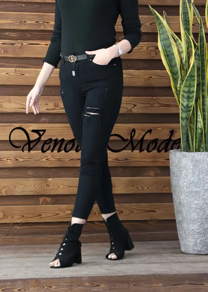 شلوار جین مشکی زاپ‌دار