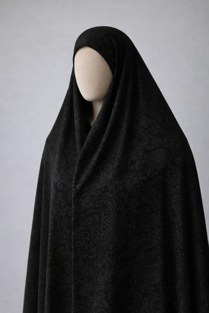 پارچه چادر مشکی طرح دار برند رولنس اصل کره ای کد 104