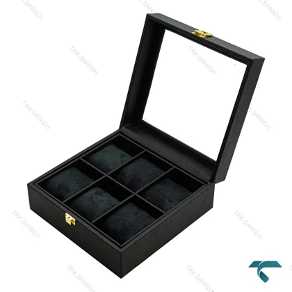جعبه ساعت مچی 6 تایی چرمی مشکی Watches-Box-6-7814-U
