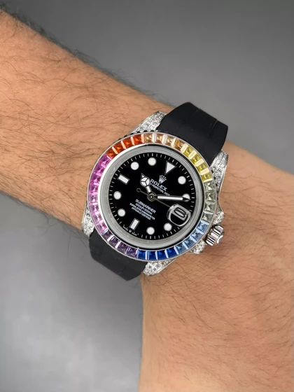 ساعت مچی رولکس یات مستر قاب دورنگین بند و صفحه مشکی Rolex Yacht Master