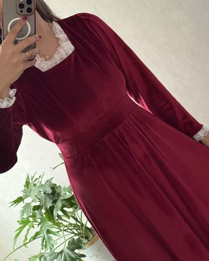 پیراهن مخمل یقه خشتی