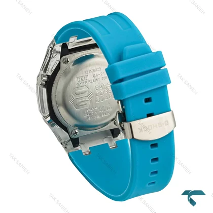 ساعت جیشاک GA2100 مردانه شیشه ای بند آبی آسمانی GShock-7590-G