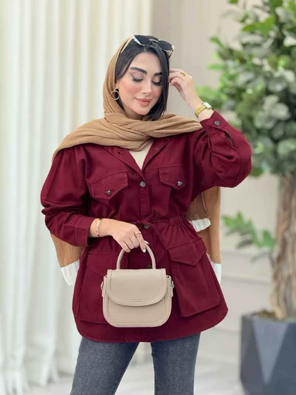 مانتو کتان کمرگت جیب پاکتی