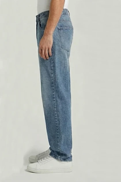 شلوار بگ مردانه جین آبی سنگ شور با کیفیت SB126