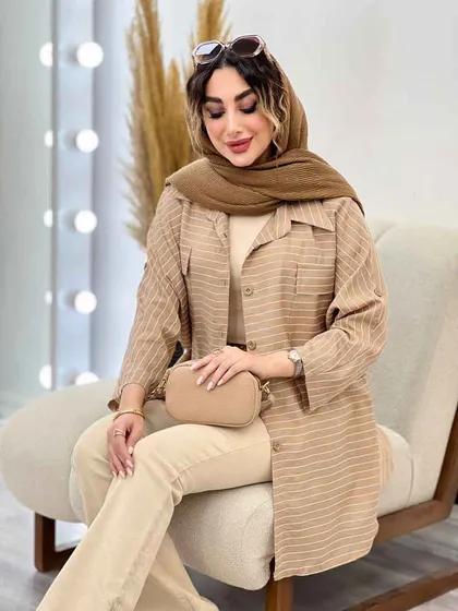 مانتو راه راه دو جیب پاکتی پایین هلال