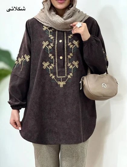 مانتو پاییزه گلدوزی گلبرگ