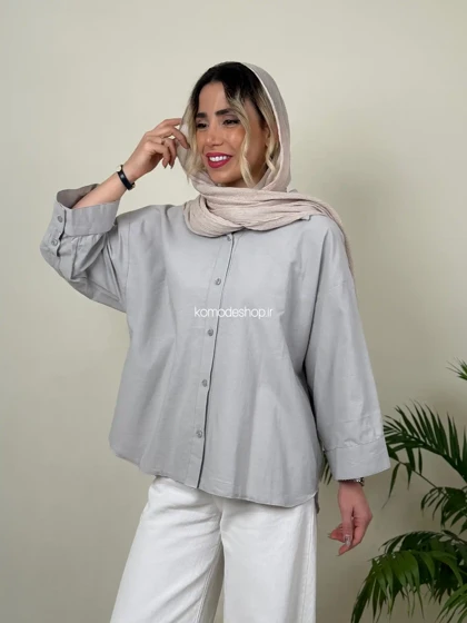 شومیز لینن باکسی زنانه مدل ابرا