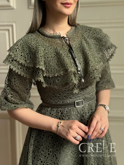 پیراهن تمام دانتل کمربنددار