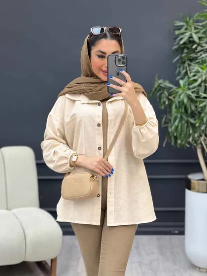 مانتو لینن آستین کش دو جیب