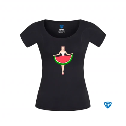 تیشرت ضدتعریق زنانه مشکی طرح دختر دامن هندونه ای (تاپ سفید)