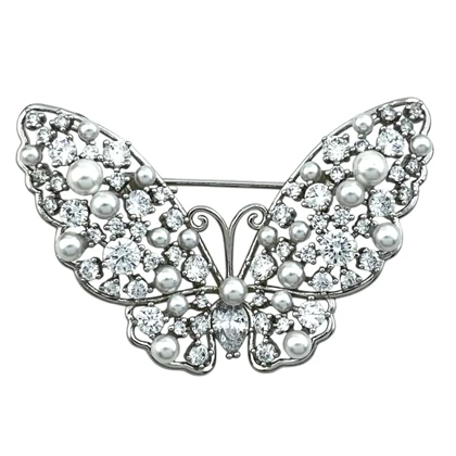 سنجاق سینه زنانه طرح پروانه نقره‌ای مرواریدی برند ژوپینگ