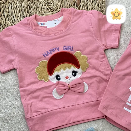 تیشرت شلوارک دخترانه پنبه HAPPY GIRL مناسب 1 الی 2 سال