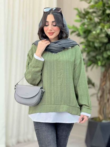 شومیز یقه تک دکمه ترکیبی
