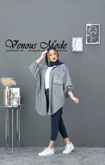 مانتو جین رنگی جیب چاپی