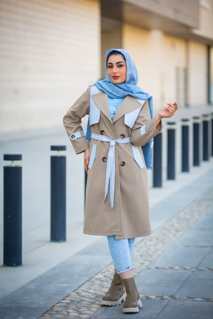 بارانی ژیله دار ترکیبی با جین
