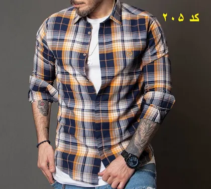 پیراهن چهارخونه نخ پنبه خط نارنجی2