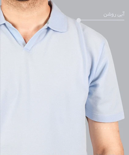 تیشرت یقه شکاری مردانه آبی روشن 0561