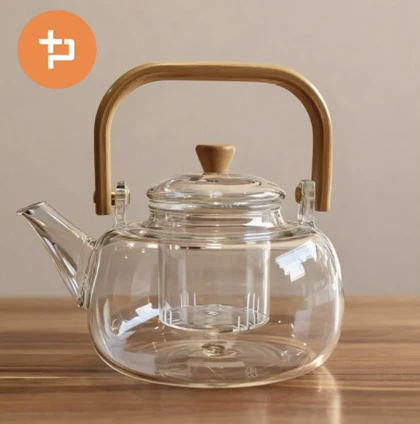 قوری پیرکس شفاف دسته چوبی 1200میل