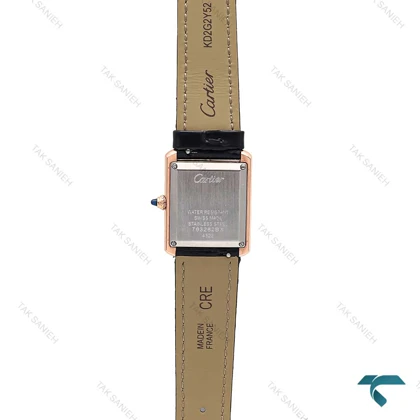ساعت کارتیه تانک زنانه رزگلد بند چرم مشکی اسمال Cartier-6860-L