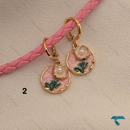 گوشواره رزینی گل و مروارید Ghoshvareh-8562-L