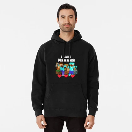 هودی طرح i love miners minecraft, clothing for children and adults, t-shirts, stickers ماینکرافت کد 22464