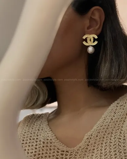 گوشواره شنل مرواریدی طلایی