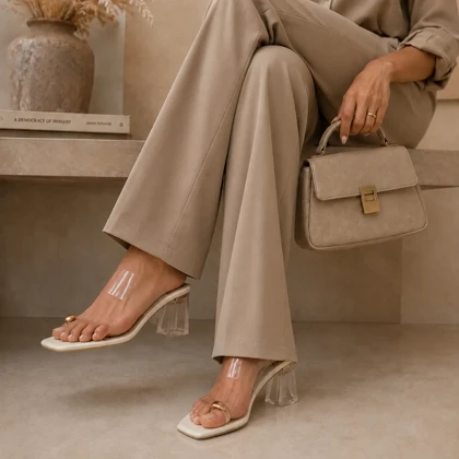 صندل پاشنه‌دار مدل Luna سفید _ کد 2896