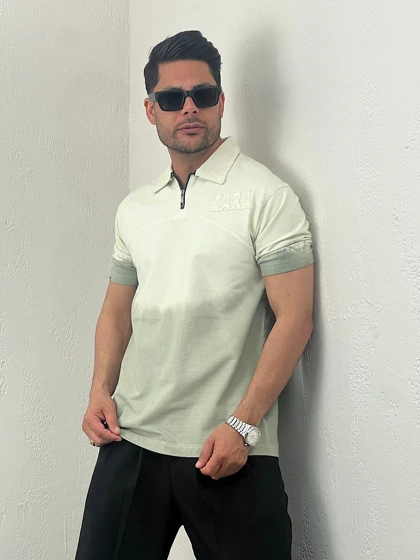 تیشرت مردانه نیم زیپ آبرنگی