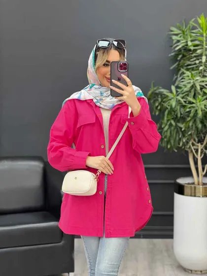 مانتو دکمه چوبی جیب نما