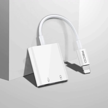 تبدیل آیفون رسی Recci مدل RDS-A10 لایتنینگ به aux و لایتنینگ