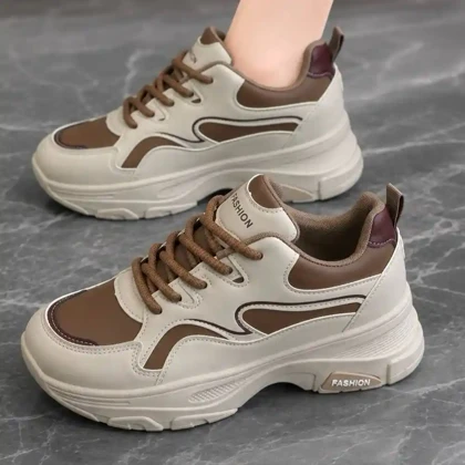 کتانی اسپرت لژدار طبی مدل پرنده ترند 2026 کرم قهوه‌ای Women’s Bird Style Platform Orthopedic Trend 2026 Cream Brown Sneakers