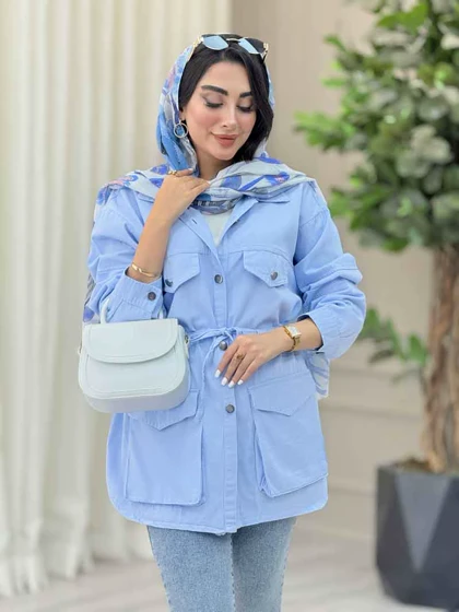 مانتو کتان کمرگت جیب پاکتی