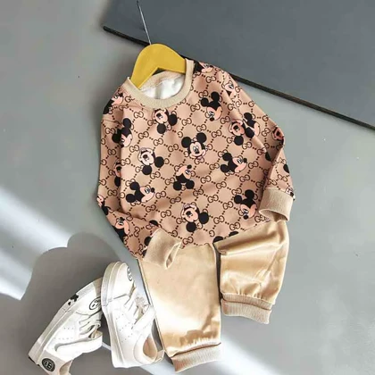 بلوز شلوار بچه گانه مخمل میکی قهوه ای