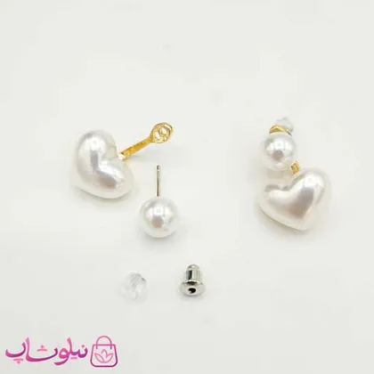 گوشواره زنانه میخی با طرح قلب مرواریدی