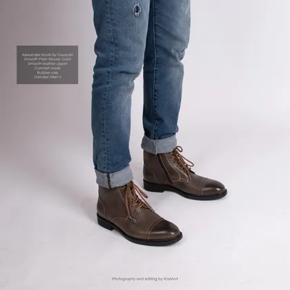 بوت اسکندر گازولین قهوه‌ای کلاسیک - GAAZOLIN Alexander Boots Smooth Plain Mouse