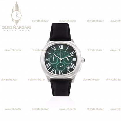 ساعت مچی کارتیه کورنوگراف بند چرمی مشکی صفحه سبز Cartier