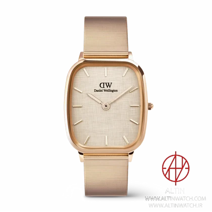 ساعت مچی زنانه دنیل ولینگتون (Daniel Wellington) مدل DW00100815 (قاب چهارگوش، رزگلد، صفحه طرح پارچه کتان)