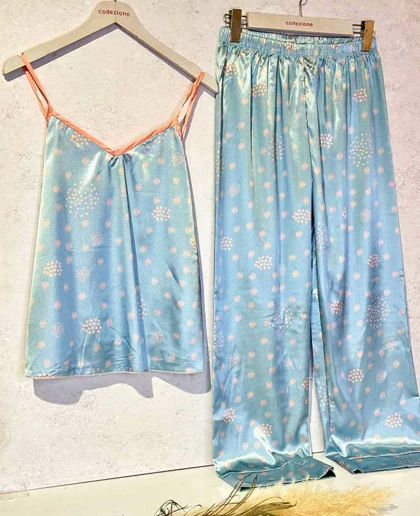 تاب و شلوار ساتن زنانه کد4-9517 طرح قاصدک