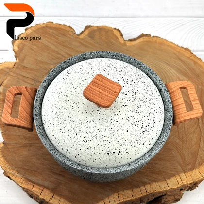 قابلمه 20 دسته چوبی گرانیتی طوسی سفید هاناتک