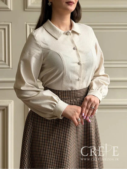شومیز لینن یقه شکاری جلو دکمه