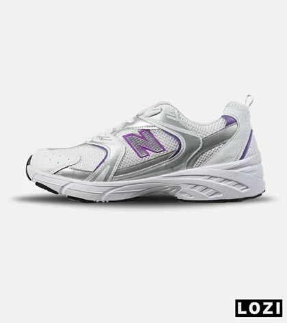 کفش کتانی زنانه و مردانه سفید طوسی بنفش NEW BALANCE 530 مدل 7669
