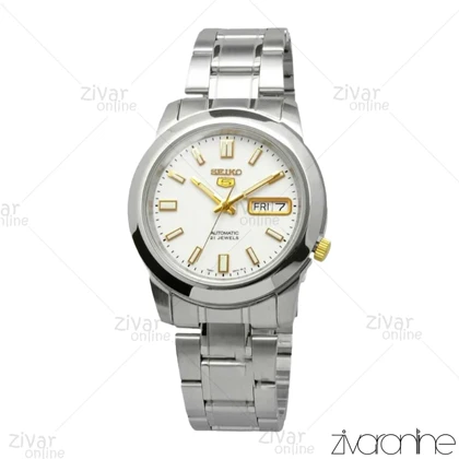 ساعت سیکو 5 اصل مردانه صفحه سفید ایندکس طلایی اتوماتیک 104175