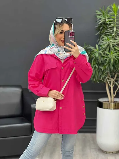 مانتو دکمه چوبی جیب نما