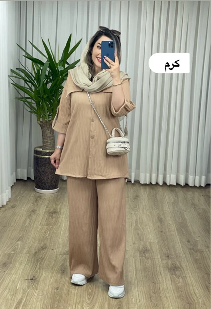 ست مانتو و شلوار آستین پاکتی کد 2115