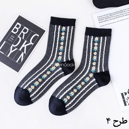 جوراب ساق‌دار گل‌گلی مشکی