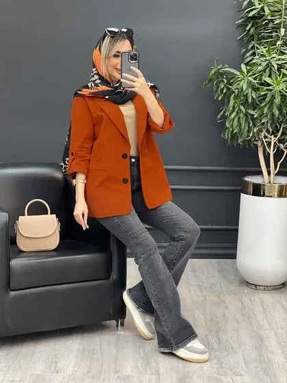 مانتو لینن دو دکمه جیب نما