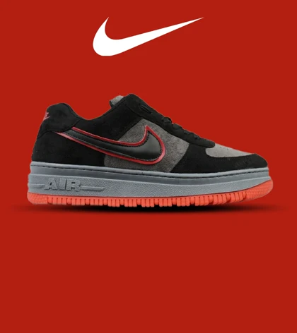 کفش کتانی مردانه و زنانه طوسی مشکی قرمز نایک NIKE AIR FORCE مدل 4192