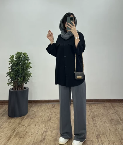 مانتو دکمه دار برکه مشکی