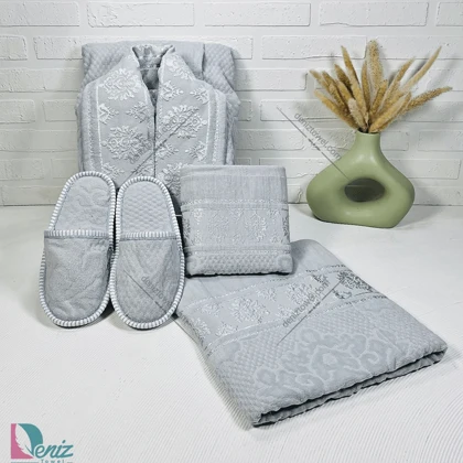 حوله ست یک نفره ژاکارد رنگ نقرابی